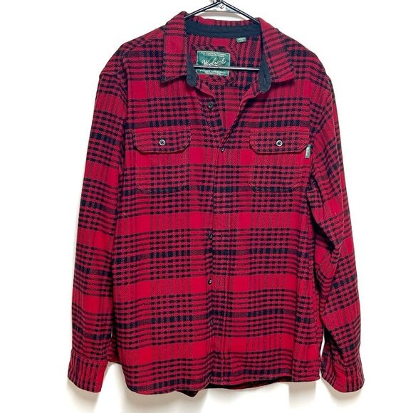 Woolrich Shacket Cotton Red Heavy Flannel Shirt Red Grid Plaid XL - Picture 1 of 5